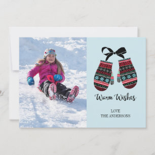 Holiday Mittens Warm Wishes Christmas Photo Card