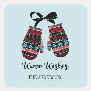 Holiday Mittens Warm Wishes Christmas Sticker
