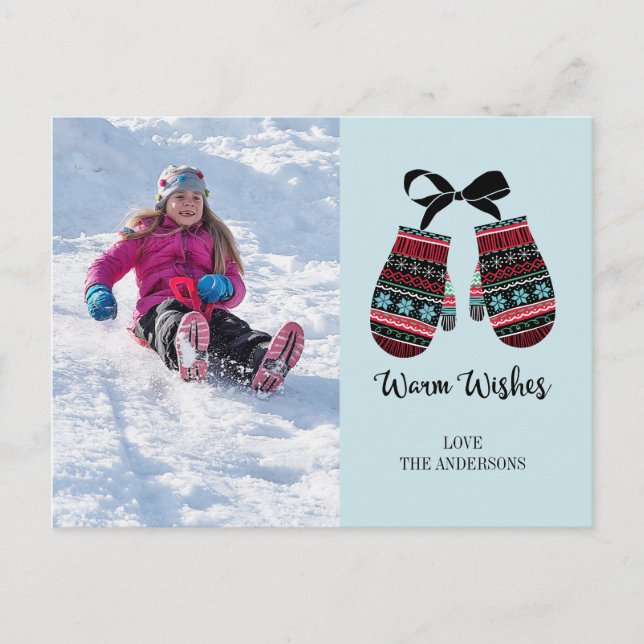 Holiday Mittens Warm Wishes Photo Postcard (Front)