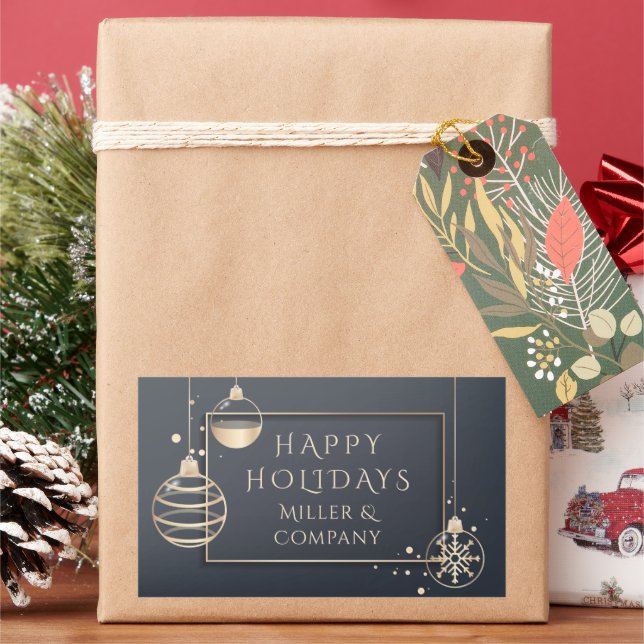 Holiday Modern Chic Corporate Christmas Rectangular Sticker (Holiday)