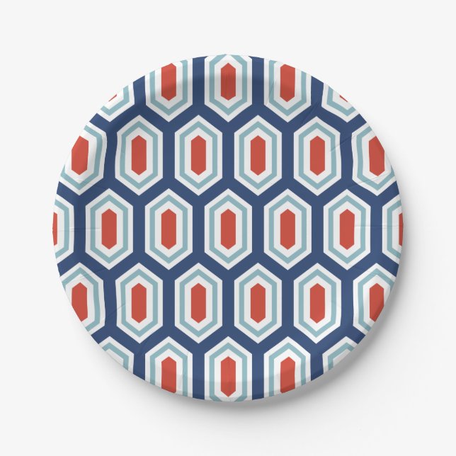 Holiday Modern Geometric Pattern Paper Plate (Front)