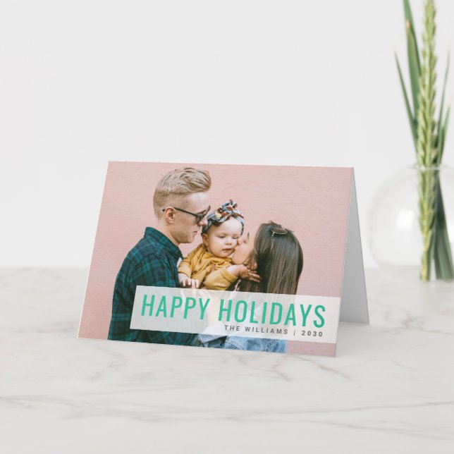 Holiday Modern Photo | Fun Stylish Family Coral Card (Front)
