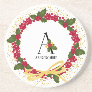 Holiday Monogram Initial A Personalised Coaster