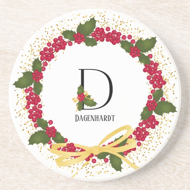 Holiday Monogram Initial D Personalised Coaster (Front)