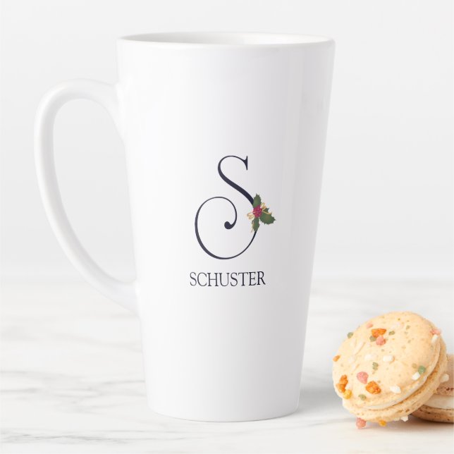 Holiday Monogram Initial S and Name Latte Mug (In Situ)
