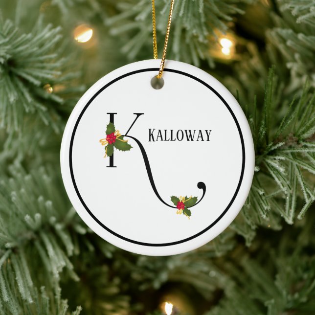 Holiday Monogram Letter K Personalised Ceramic Tree Decoration (Tree)