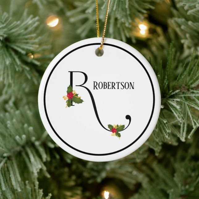 Holiday Monogram Letter R Personalised Ceramic Tree Decoration (Tree)