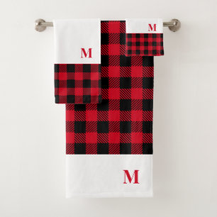 Holiday monogram Modern Buffalo Plaid Bath Towel Set