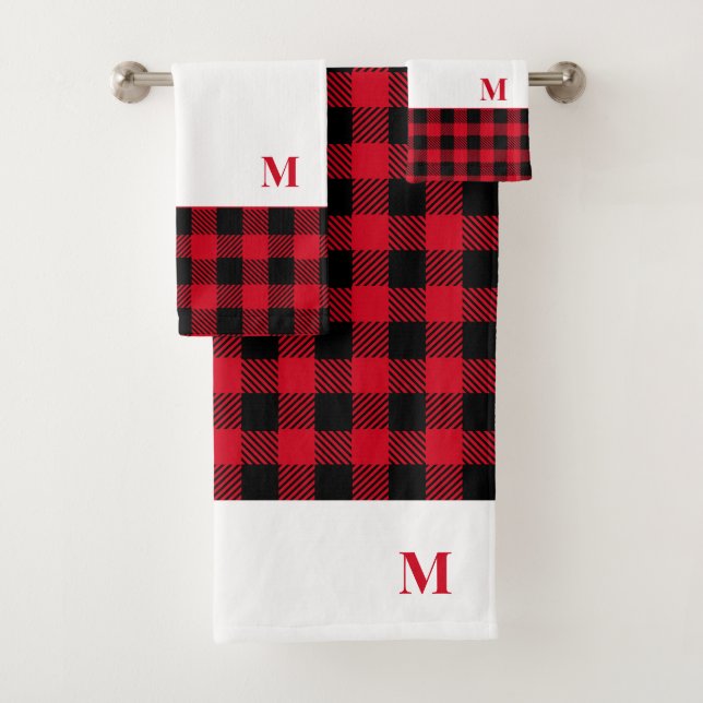 Holiday monogram Modern Buffalo Plaid Bath Towel Set (Insitu)