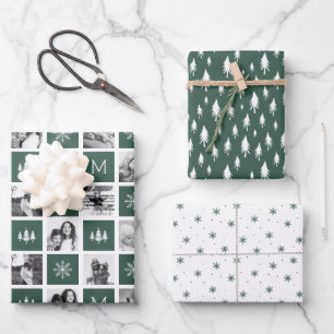 Holiday Monogram Photo Collage Wrapping Paper Sheet