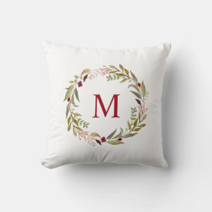 Holiday monogram wreath pillow