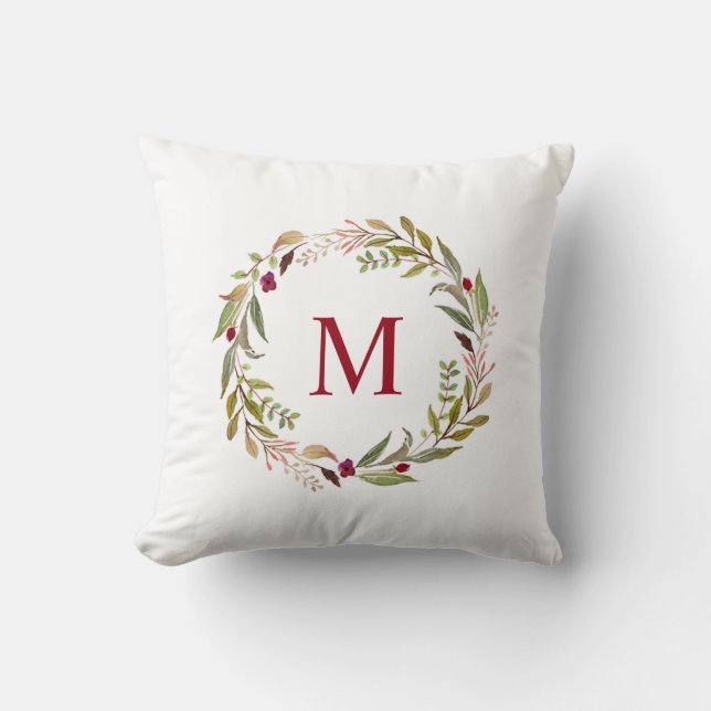 Holiday monogram wreath pillow (Front)