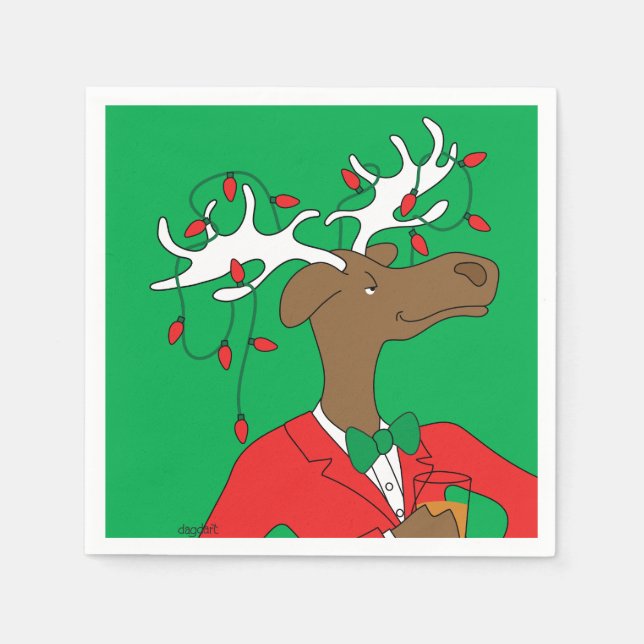 Holiday Moose Cocktail Napkin (Front)