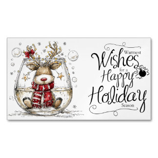 Holiday Moose Warmest Wishes Magnetic Business Card