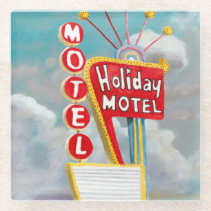 Holiday Motel Sign Glass Coaster