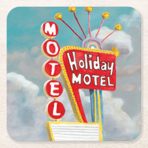 Holiday Motel Sign Square Paper Coaster