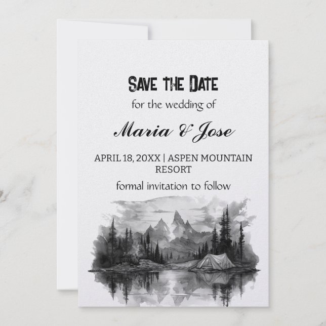 Holiday Mountain Pine Camp Lake Art Save the Date Invitation (Front)