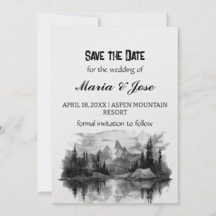 Holiday Mountain Pine Camp Lake Art Save the Date Invitation