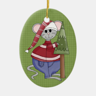 Holiday Mouse Ceramic Christmas Ornament