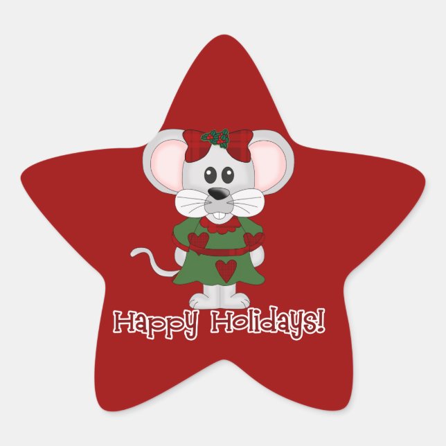 Holiday Mouse Happy Holidays! Star Sticker (Front)