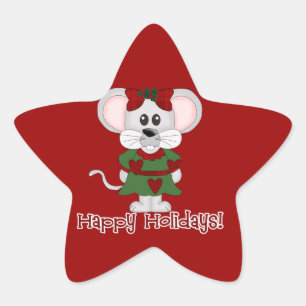Holiday Mouse Happy Holidays! Star Sticker