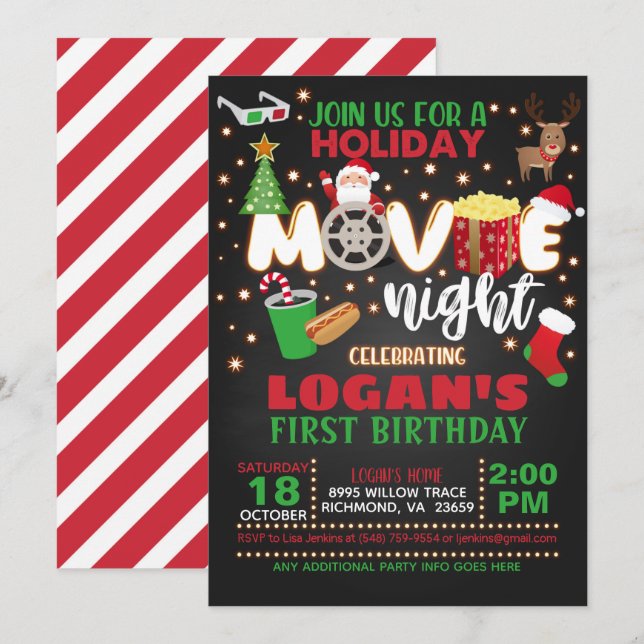 Holiday Movie Birthday Invitation (Front/Back)