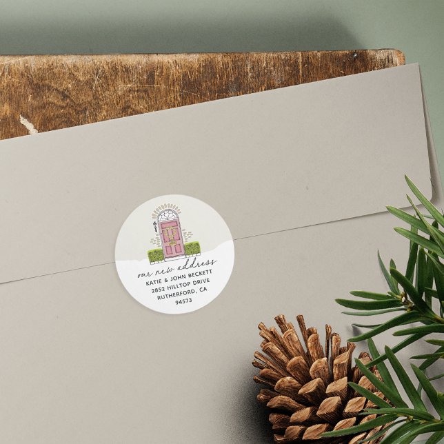 Holiday Moving Announcement Return Address Classic Round Sticker (Creator Uploaded)