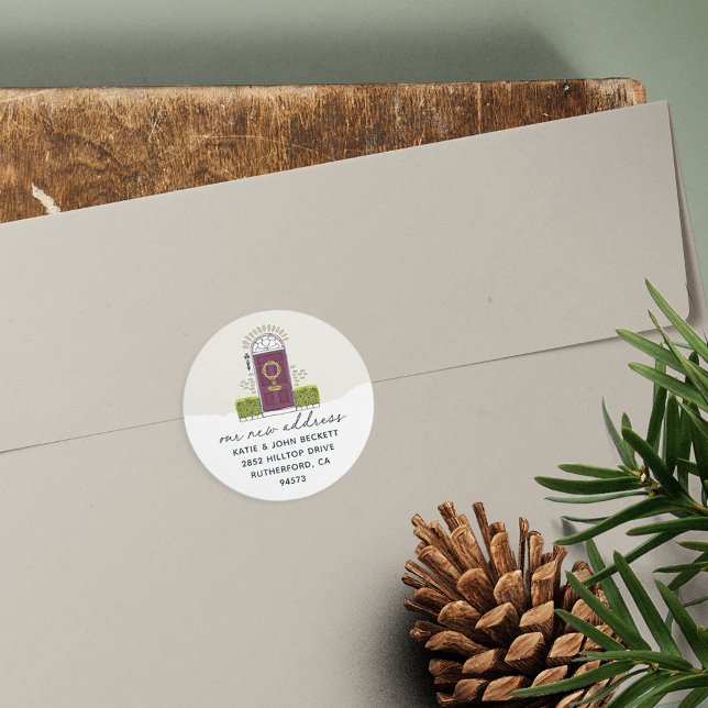 Holiday Moving Announcement Return Address Classic Round Sticker (Creator Uploaded)