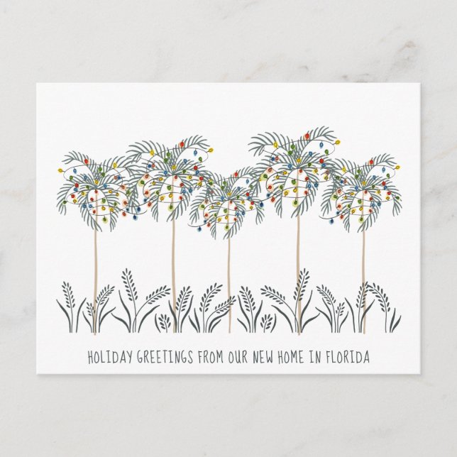 Holiday Moving Christmas Lights on Palm Trees Announcement Postcard (Front)