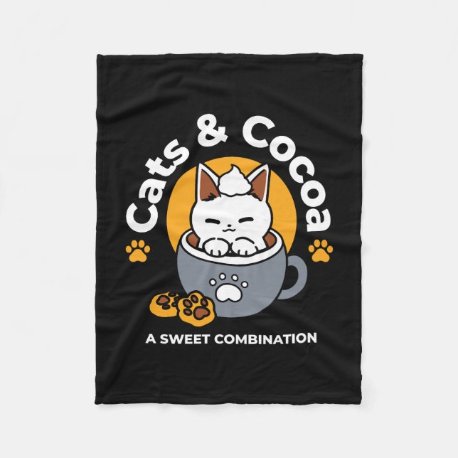 Holiday Mug Design with Cosy Cat and Paw Cookies Fleece Blanket (Front)