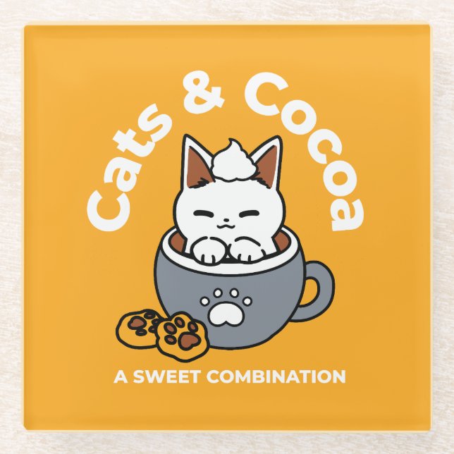 Holiday Mug Design with Cosy Cat and Paw Cookies Glass Coaster (Front)