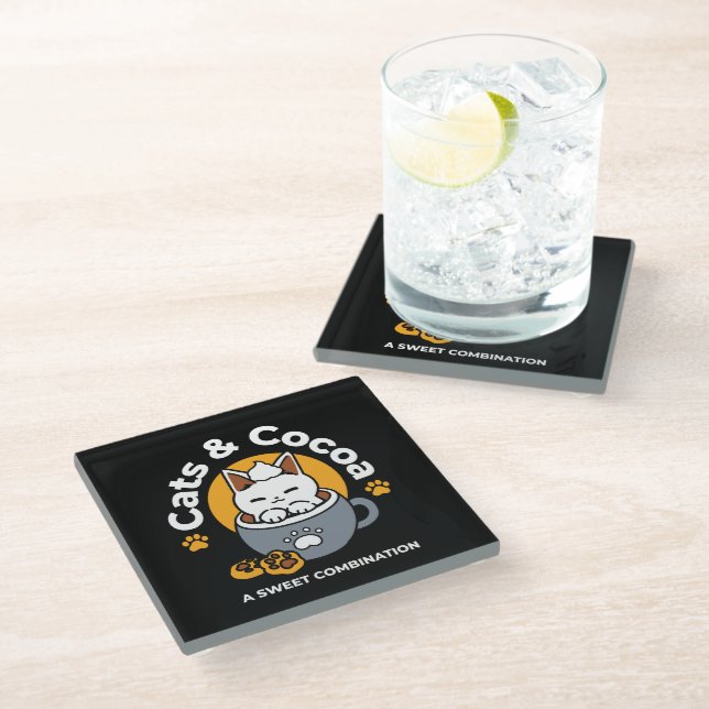 Holiday Mug Design with Cosy Cat and Paw Cookies Glass Coaster (Angled)