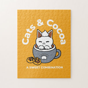Holiday Mug Design with Cosy Cat and Paw Cookies Jigsaw Puzzle