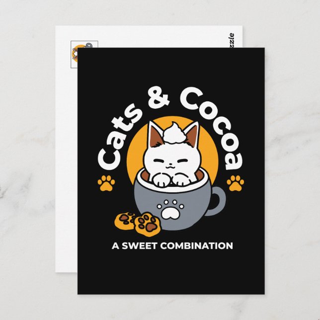 Holiday Mug Design with Cosy Cat and Paw Cookies Postcard (Front/Back)