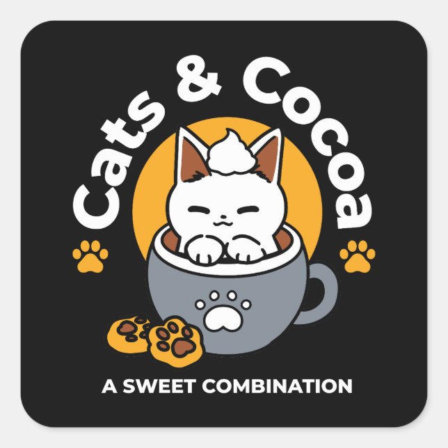 Holiday Mug Design with Cosy Cat and Paw Cookies Square Sticker (Front)