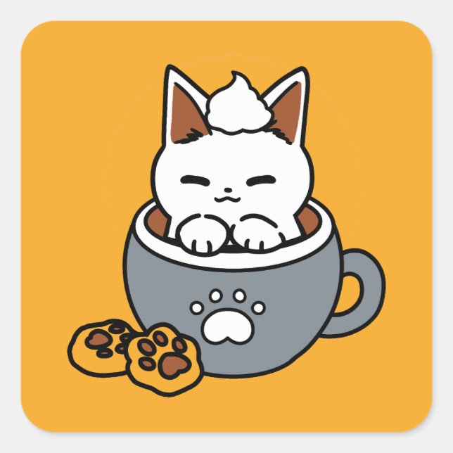 Holiday Mug Design with Cosy Cat and Paw Cookies Square Sticker (Front)