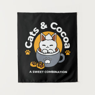 Holiday Mug Design with Cosy Cat and Paw Cookies Tapestry