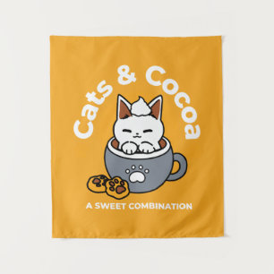 Holiday Mug Design with Cosy Cat and Paw Cookies Tapestry