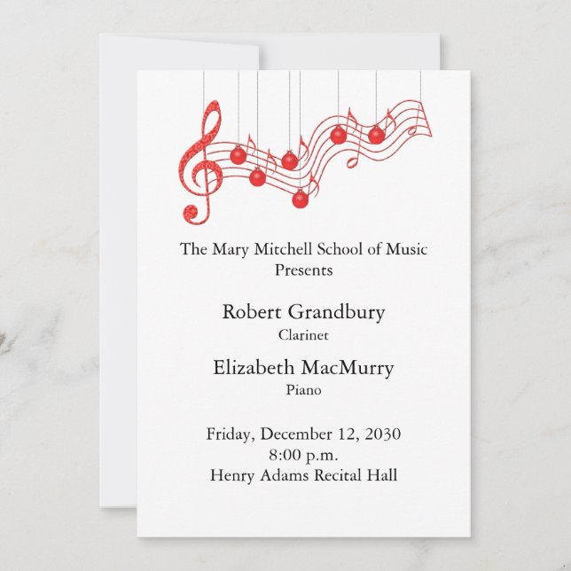 Holiday Musical Recital Program Invitation (Front)