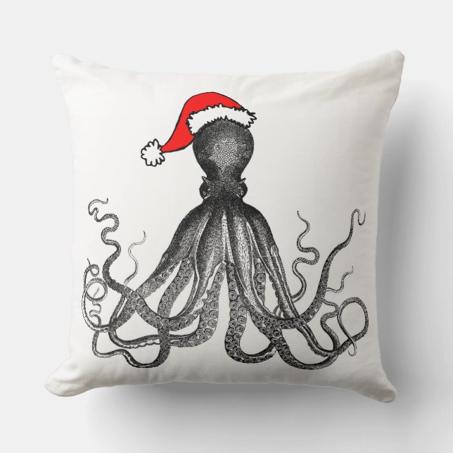 Holiday Nautical Steampunk Octopus Vintage Kraken Cushion (Front)