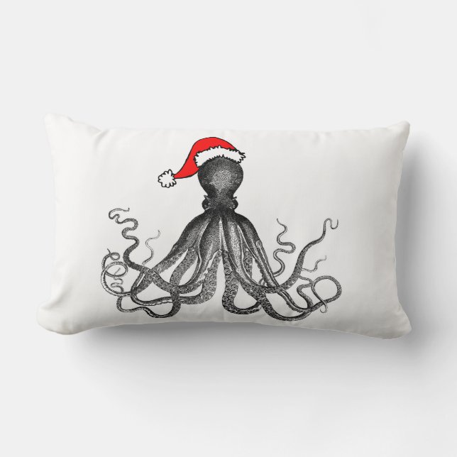 Holiday Nautical Steampunk Octopus Vintage Kraken Lumbar Cushion (Front)