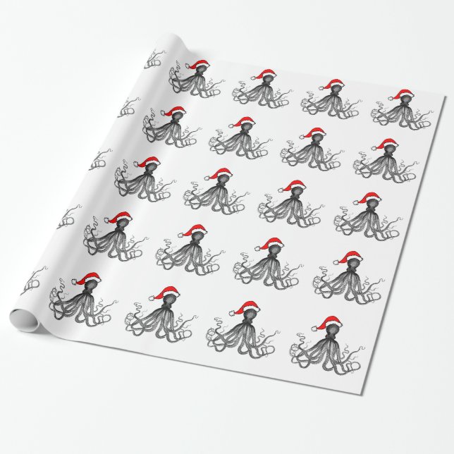 Holiday Nautical Steampunk Octopus Vintage Kraken Wrapping Paper (Unrolled)
