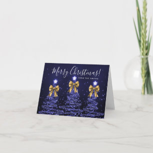 Holiday Navy Blue Christmas Trees Greeting Gold Card