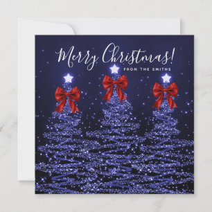 Holiday Navy Blue Christmas Trees Greeting Red Card