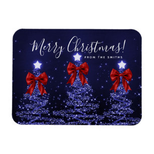 Holiday Navy Blue Christmas Trees Greeting Red Magnet