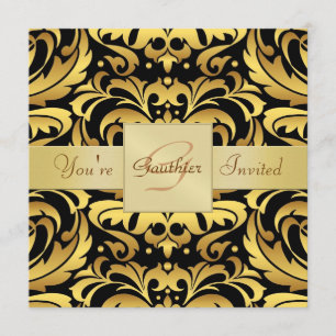 Holiday New Years Damask Foil Monogram Invitation