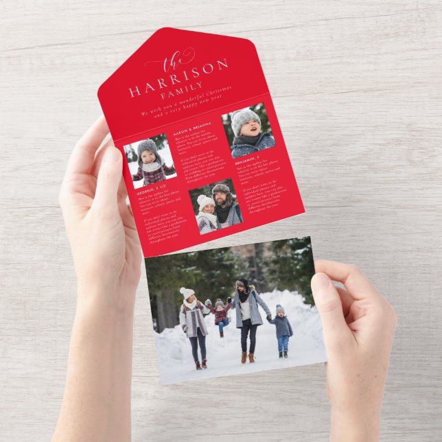 Holiday newsletter update red Christmas card (Tearaway)