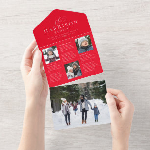 Holiday newsletter update red Christmas card