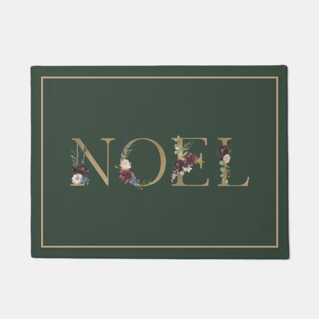 Holiday Noel Elegant Floral Typography Doormat (Front)