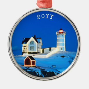 Holiday Nubble Lighthouse Metal Ornament